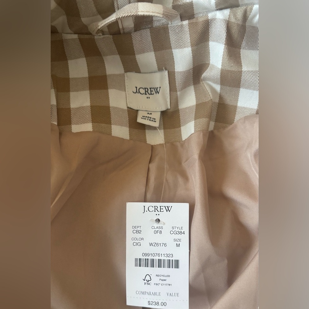 J. Crew Camel and Ivory Gingham Rain Jacket - Picture 3 of 5